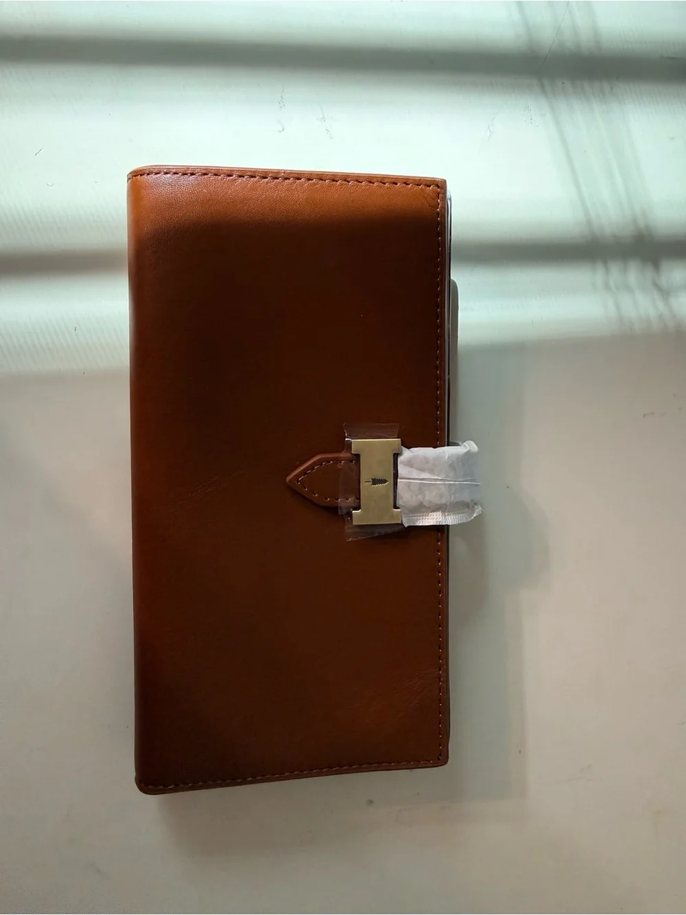 Portland Leather vintage Tan Leather Long Wallet with Gold-Tone H Closure.